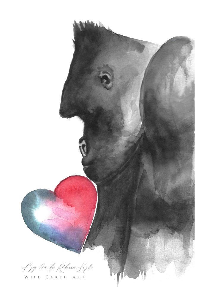Love Gorilla Love Wild Earth Art - Rebecca Hyde (RH) Watercolour Painting, Watercolour Artist - Art Oxfordshire. Watercolour Painting Botanical, Nature and Animal Artist, Bird Art, Inspired by Nature