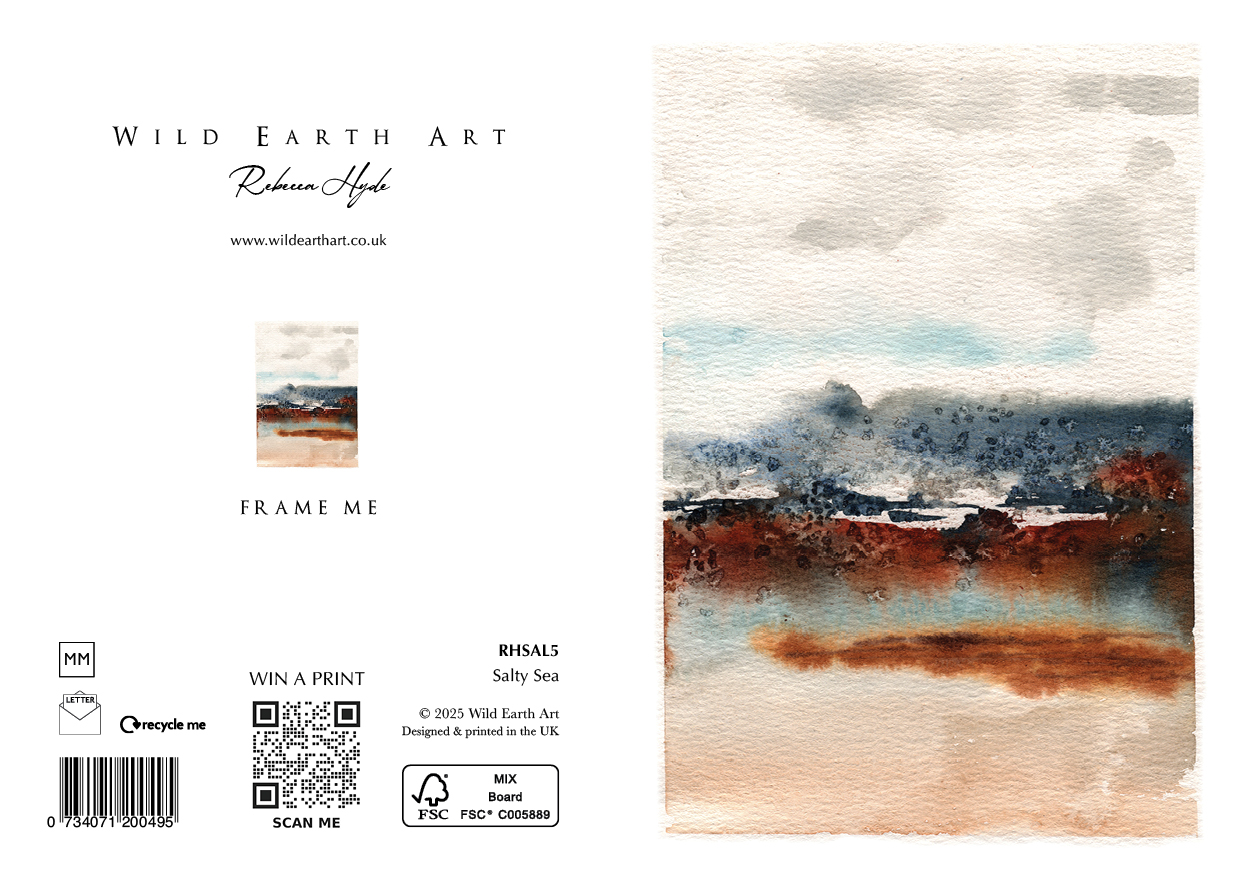 RHSAL5 Salty Sea - Watercolour painting greeting card. nature-inspired design from the Wild Earth Art collection by Rebecca Hyde. Wholesale Greeting cards, Watercolour Painting Artist - Greeting Card Art, Watercolour Painting Botanical, Nature and Animal Artist - Art