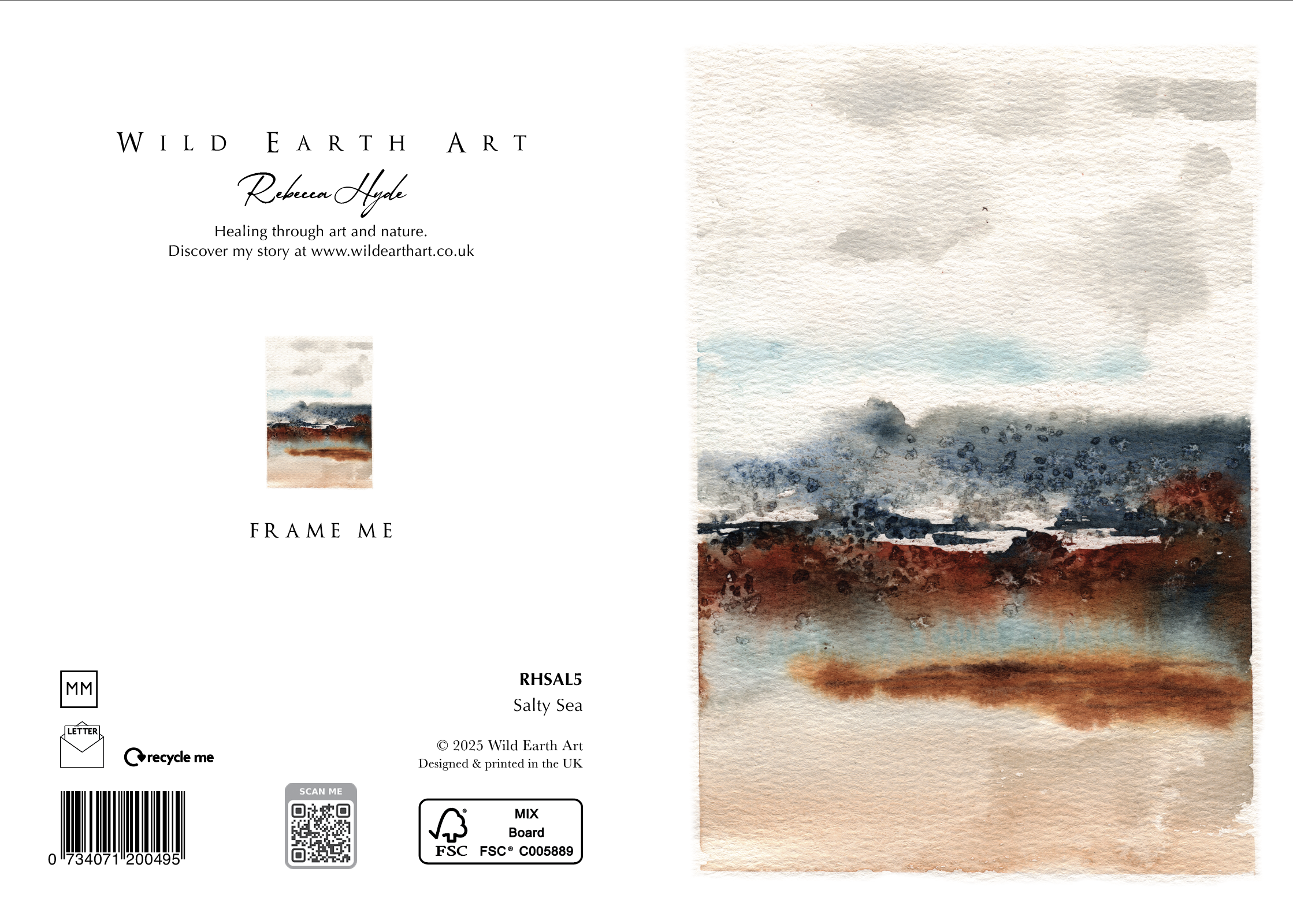 RHSAL5 Salty Sea - Watercolour painting greeting card. nature-inspired design from the Wild Earth Art collection by Rebecca Hyde. Wholesale Greeting cards, Watercolour Painting Artist - Greeting Card Art, Watercolour Painting Botanical, Nature and Animal Artist - Art