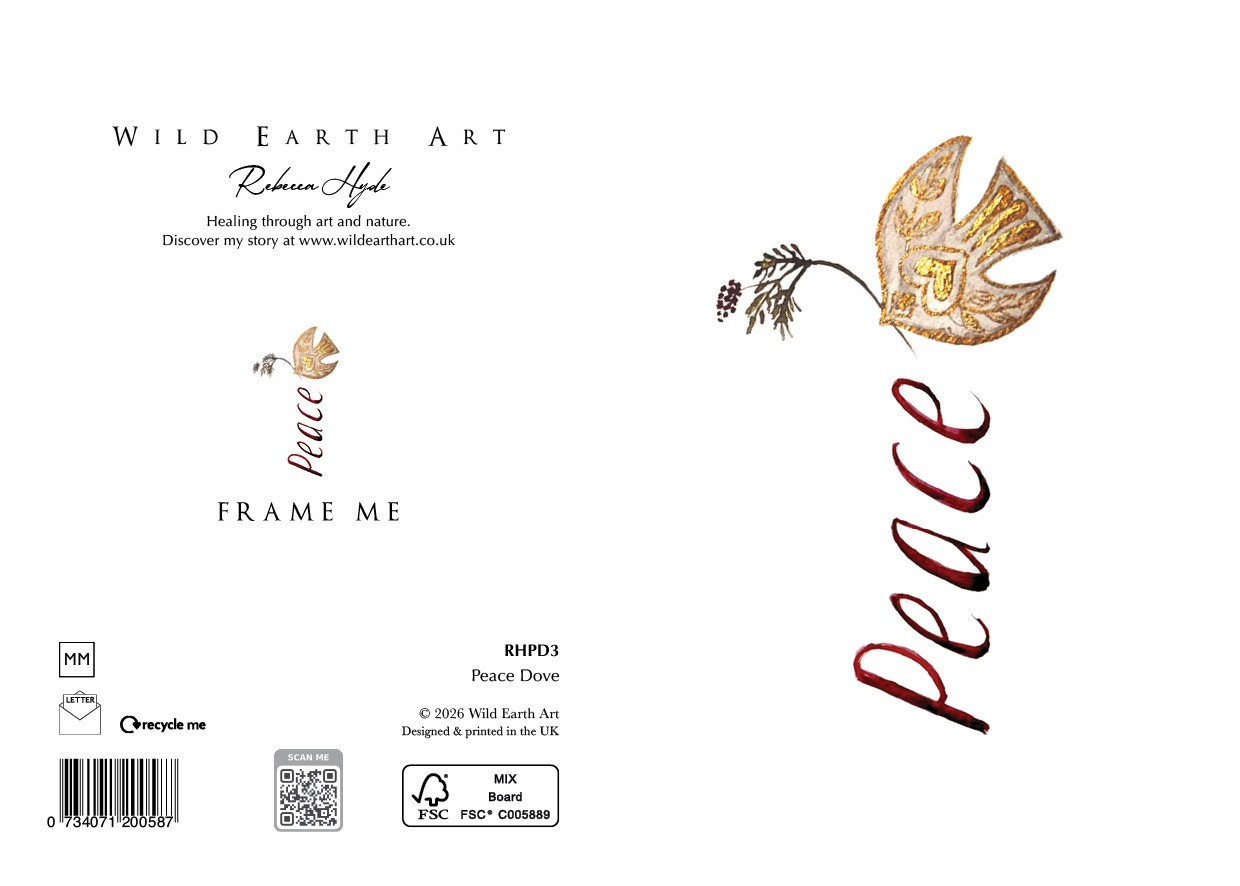 RHPD3 - Peace Dove - A delicate, nature-inspired design from the Wild Earth Art collection. This card features a hand-painted watercolour of a Peace Dove - watercolour painting greeting card by Rebecca Hyde and is beautifully crafted to be frame-worthy