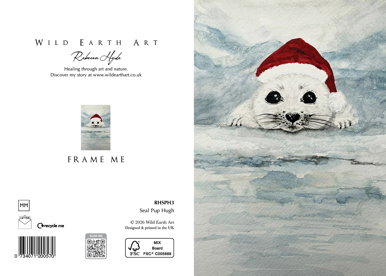 RHSPH3 - Seal Pup Hugh - A delicate, nature-inspired design from the Wild Earth Art collection. This card features a hand-painted watercolour of a Seal Pup called Hugh - watercolour painting greeting card by Rebecca Hyde and is beautifully crafted to be frame-worthy – perfect as a keepsake or a thoughtful gift.